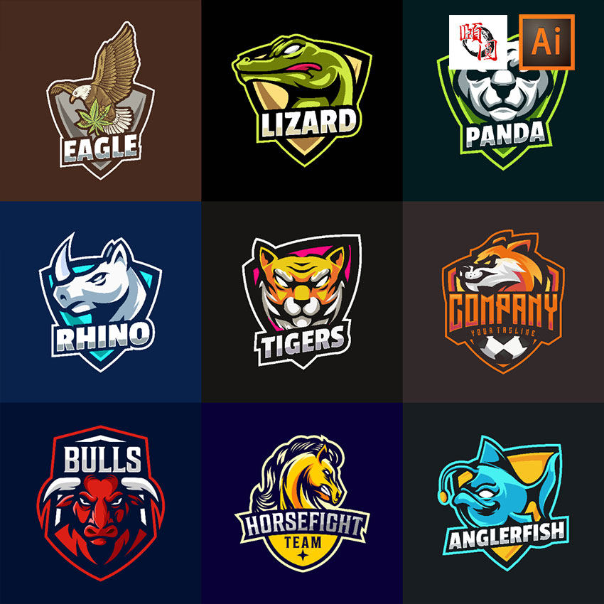 狐狸牛狮子老虎狗熊电竞游戏战队球队卡通logo图标ai矢量设计素材
