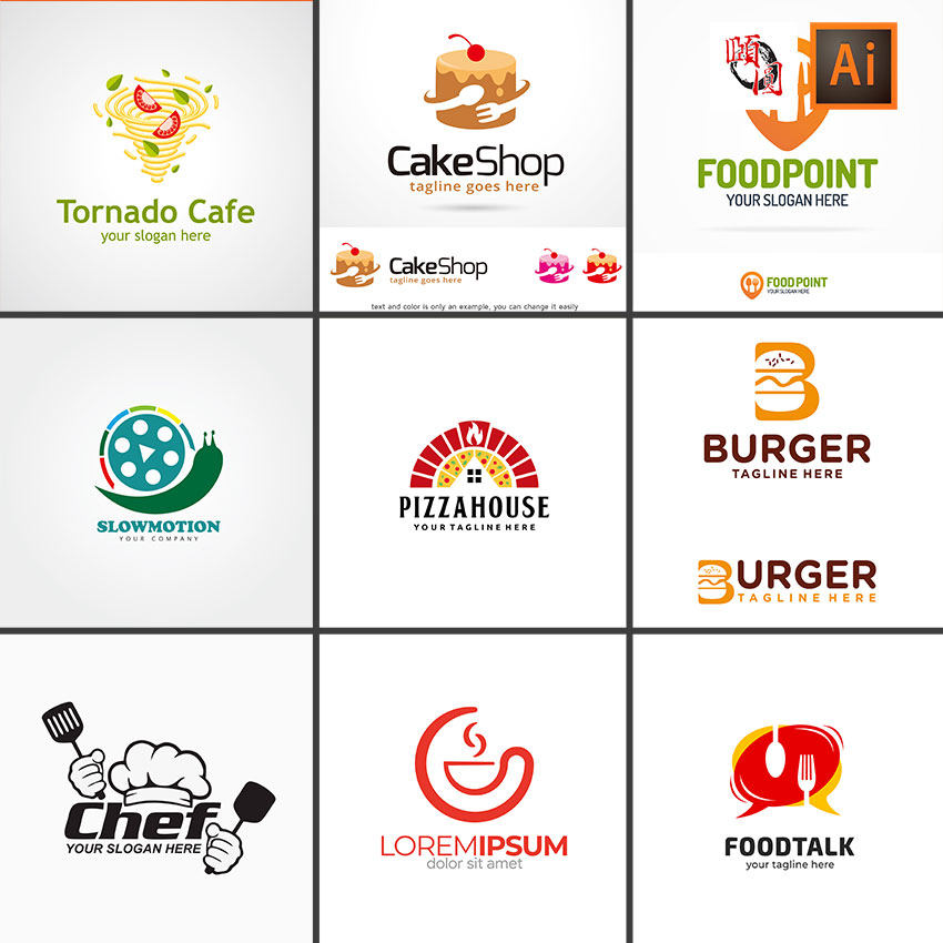 咖啡面包刀叉等美食食物餐饮logo图标ai矢量设计素材