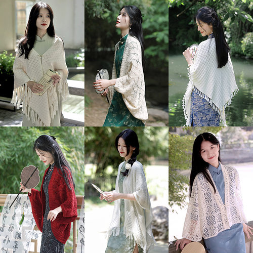 复古清新2026夏季勾花薄镂空文艺慵懒风针织开衫配旗袍的外搭披肩