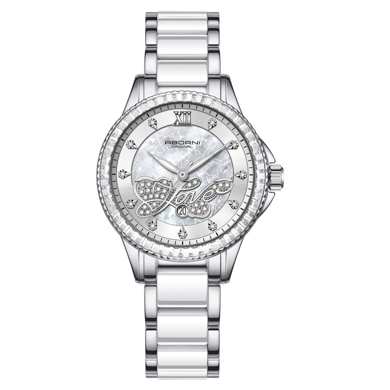 亚铂尼女士手表时尚轻奢镶钻腕表仿陶瓷带防水夜光女礼物石英手表