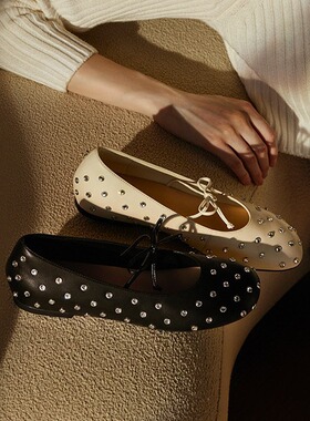 羊皮版~ins风复古圆头蝴蝶结一脚蹬乐福鞋玛丽珍水钻平底单鞋女