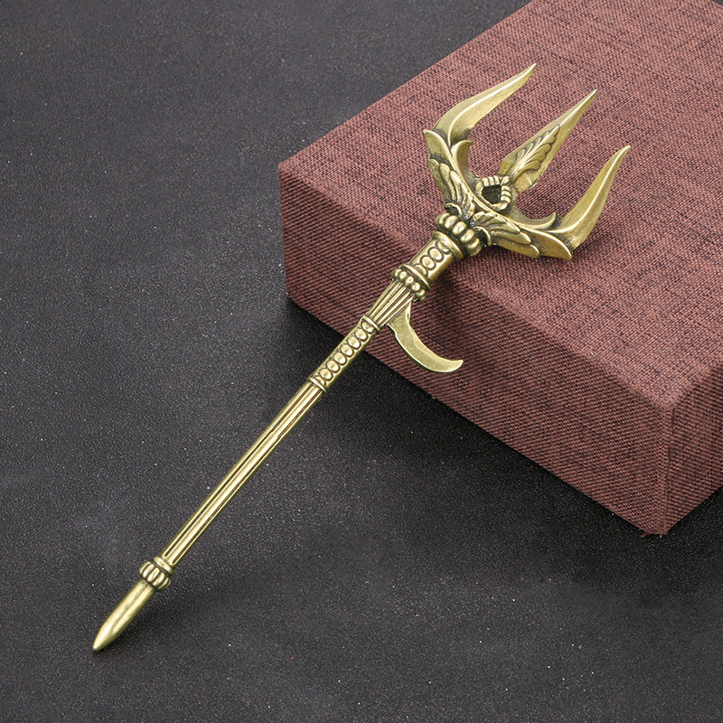 外贸热销海王鱼叉仿古铜器兵器三叉戟黄铜收藏工艺品摆件装饰