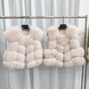 粉色控 两种肩形 夫人不爱荔枝皮面包块狐狸毛马甲皮草外套女2026