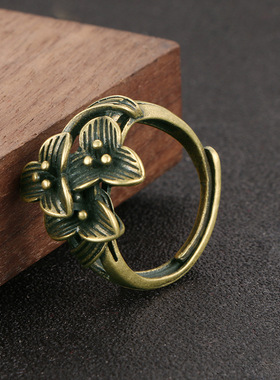 热销新款仿古做旧花朵黄铜指环女