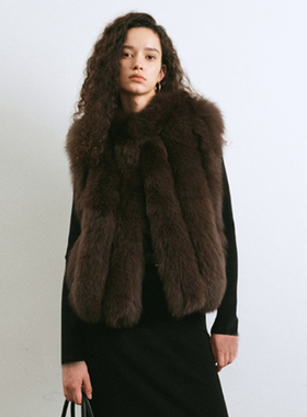 CLEON/芬兰进口柔软狐狸毛 半高领无袖皮草马甲外套年轻款皮草