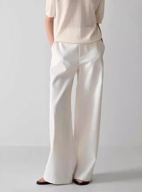 FAC*DE PATT*RN 休闲裤女春秋新款高腰显瘦直筒裤白色拖地长裤