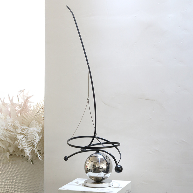 简约抽象恒星环绕雕塑摆件样板房售楼处玄关金属艺术软装饰品摆设