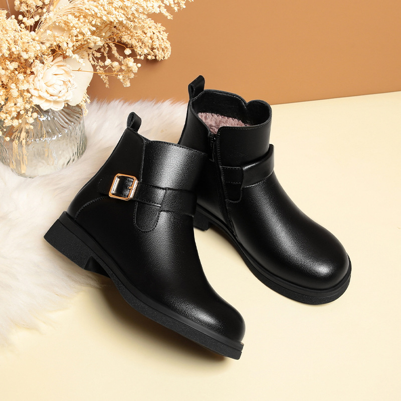 中老年靴子大码棉鞋平底短靴秋冬软底妈妈鞋加绒保暖皮鞋