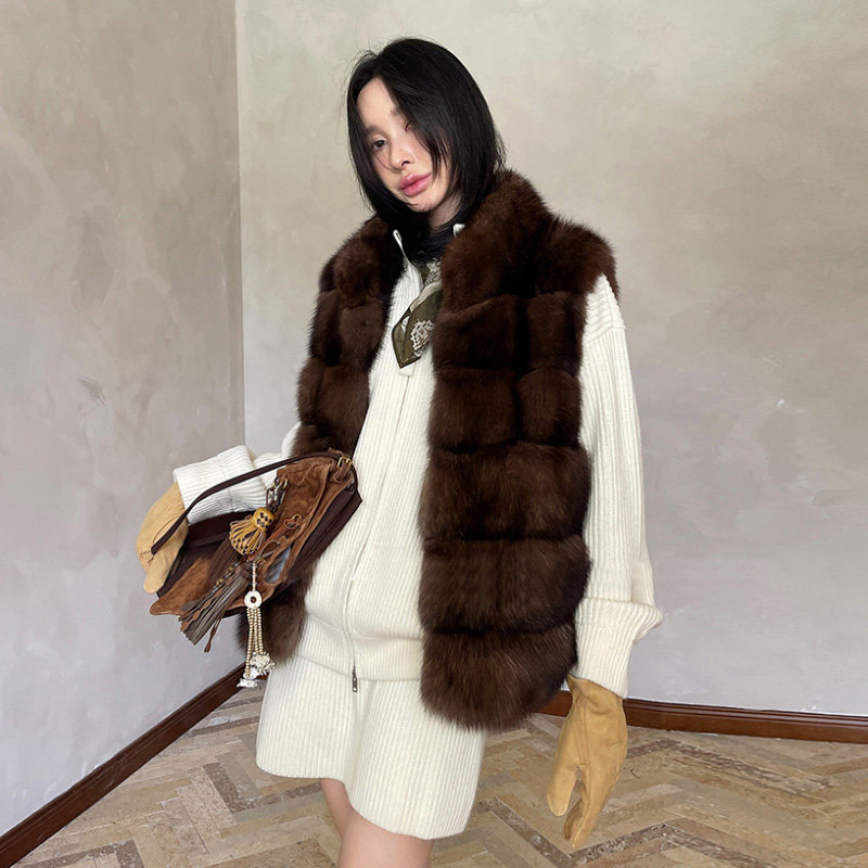 秋冬季新款韩版仿狐狸毛毛马甲时尚休闲环保短款紫貂皮草外套女