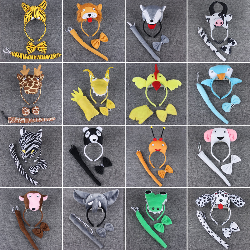 厂家直销六一节儿童表演出动物黄色小鸡鸭子粉猪头立体三件套头饰