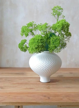 新中式古法跳刀哑光白陶瓷花瓶侘寂风客厅样板间民宿水培干花容器