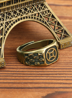 梅陇古铜币戒指男女情侣饰仿古黄