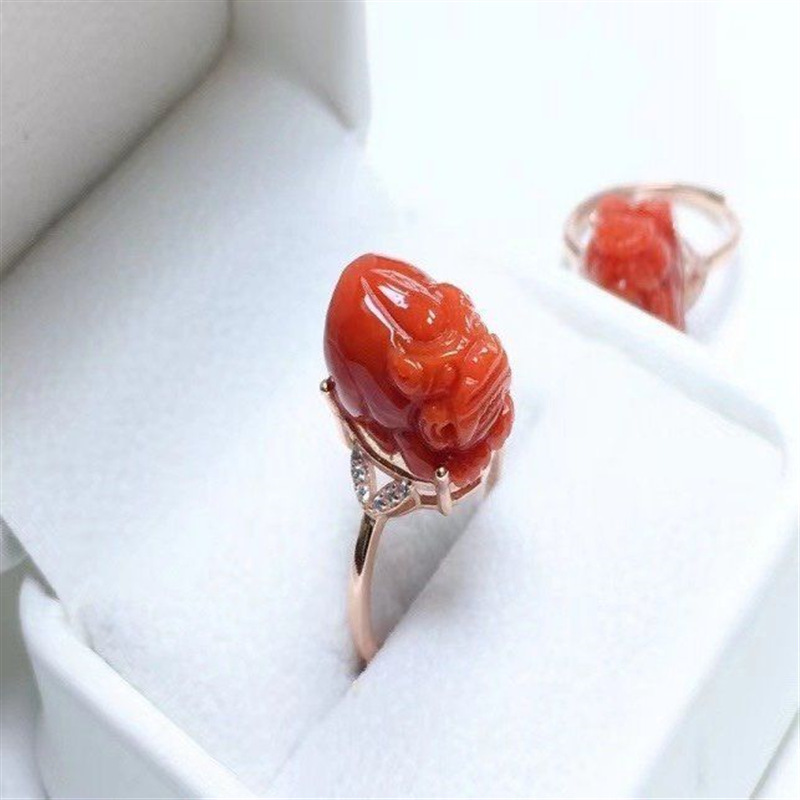 貔貅南方南方纯银饰品天然南红玛瑙女款民族风过年招财戒指
