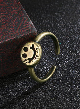 欧美复古笑脸古铜戒指，男女个性