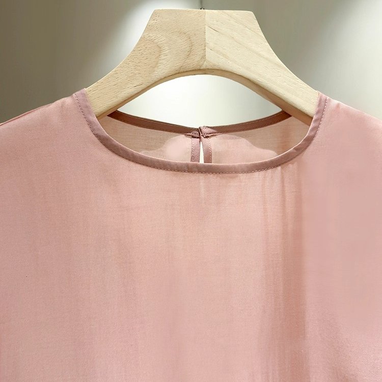 粉色圆领新中式上衣长袖2025春夏新款下摆重工刺绣内搭国风打底衫