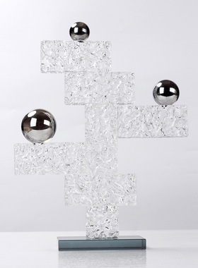 创意几何平衡圆球堆积摆件意式轻奢高级感样板间酒店波纹水晶饰品