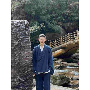 新中式男中国风武当王也同款道袍外套男棉麻七分袍太极练功居士服