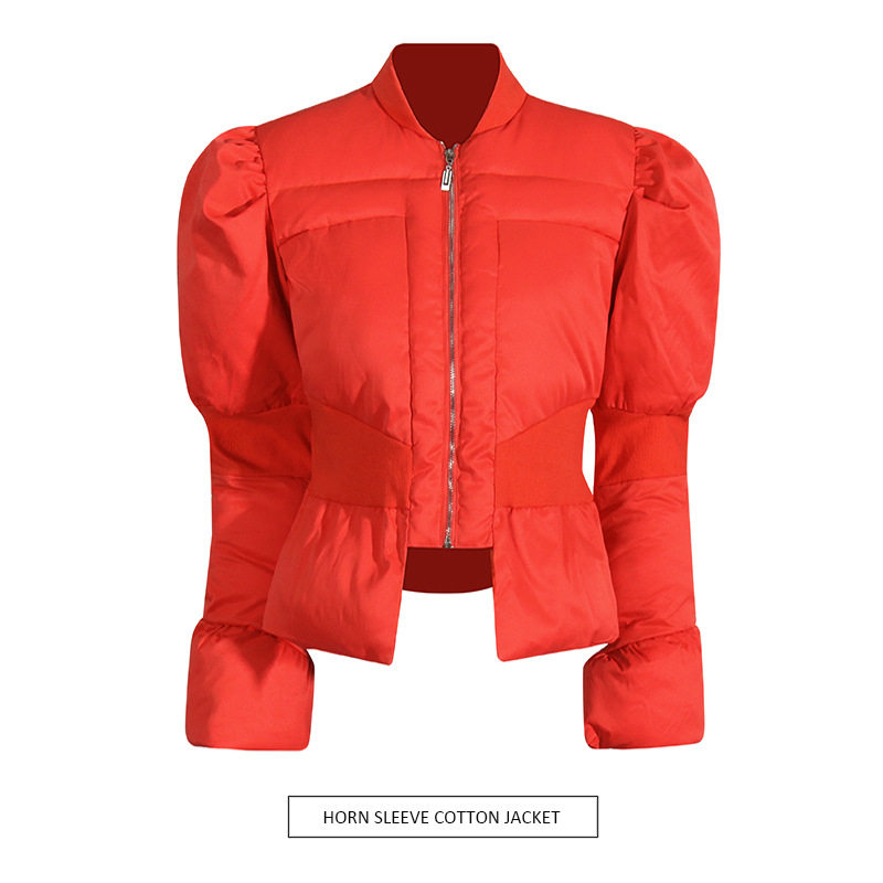 时髦气质女装棉袄泡芙2026新款小众喇叭袖修身显瘦棉服外套女