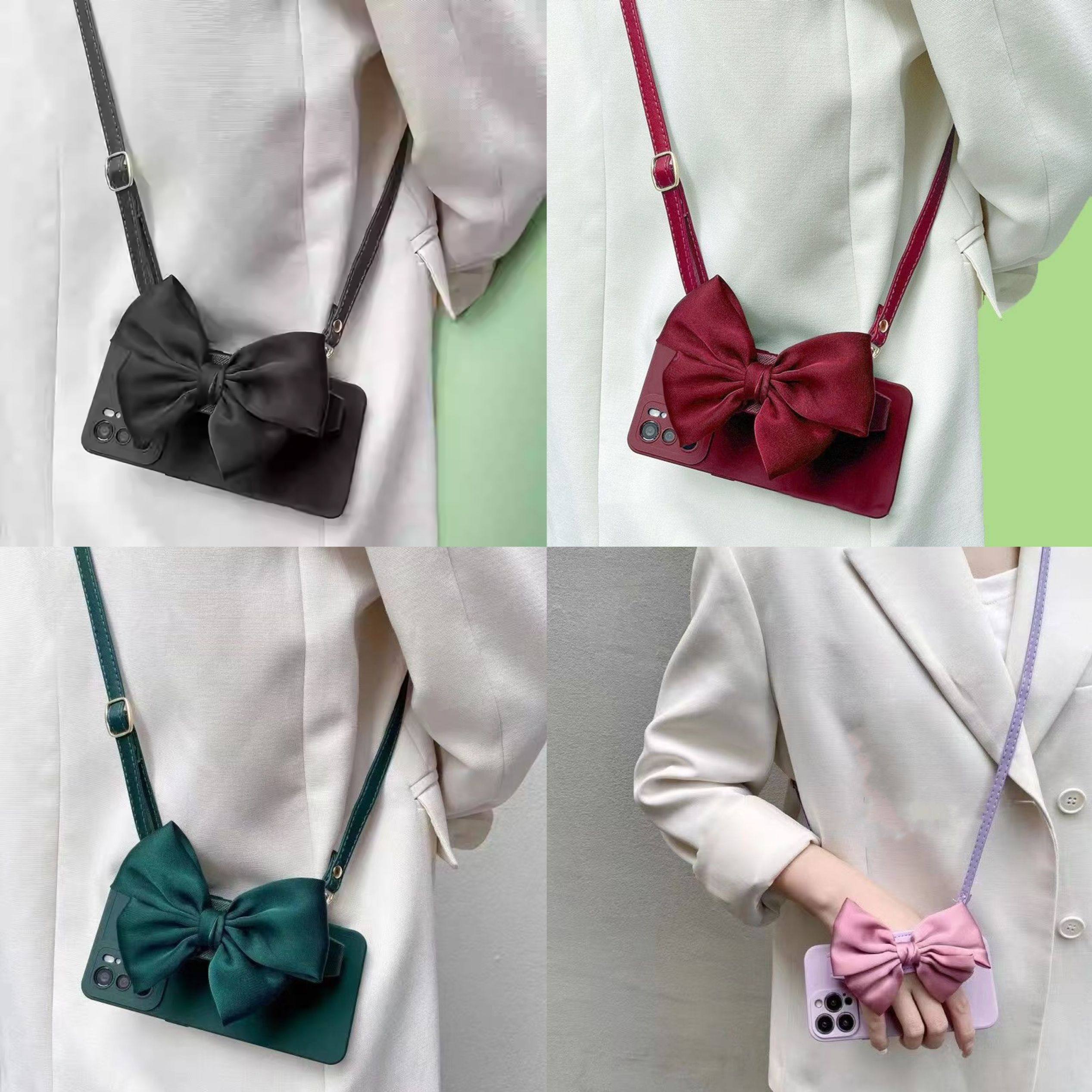 iPhone16手机壳17苹果15 14 Plus丝绸蝴蝶结手腕带11 12 13Pro Max斜挎背带挂绳XS皮质XR防摔Air软6套8适用7P