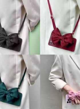 iPhone16手机壳17苹果15 14 Plus丝绸蝴蝶结手腕带11 12 13Pro Max斜挎背带挂绳XS皮质XR防摔Air软6套8适用7P