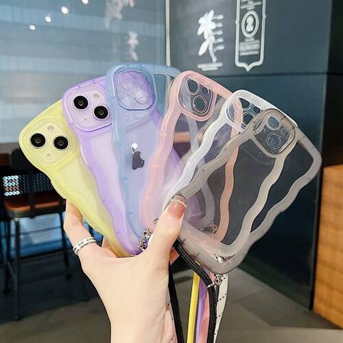 波浪边透明斜挎带挂绳苹果iPhone