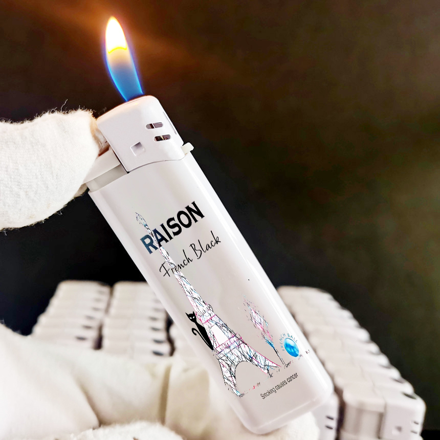 烟厂草RAISON原装铁塔猫彩印红酒3D广告打火机超薄防爆明火可调节