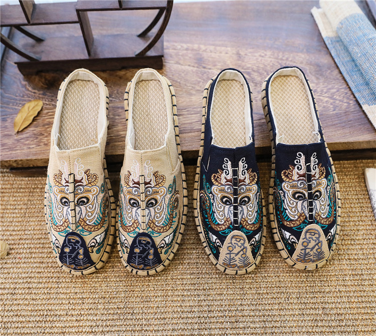 云南大理民族风半拖鞋男外穿千层底手工布鞋一脚蹬包头帆布凉拖鞋