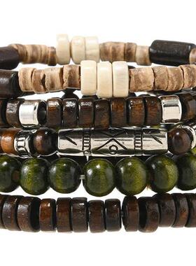 新品灵魂碰撞欧美新珠宝男士文艺复古多层弹力线木珠手链多层堆叠