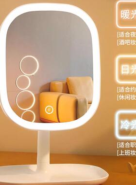 新品镜子化妆镜led带灯学生宿舍家用办公室桌面梳妆台式网红美妆