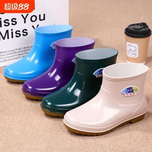 新品 女短筒时尚 防滑雨靴成人外穿水鞋 水靴厨房防水加棉保暖胶 雨鞋