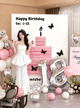 18岁女孩生日装饰场景布置快乐成人礼20周岁16十八公主拍照背景墙