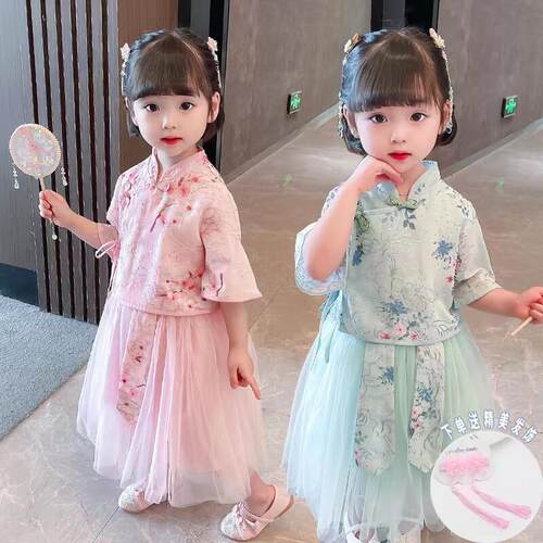 新品女宝宝汉服夏款短袖日常古装中国风连衣裙小童儿童唐装古