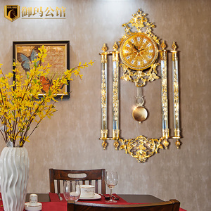 高端欧式水晶挂钟现代客厅简约创意时钟纯铜金色钟表石英静音壁挂