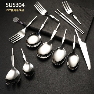 半成品刀叉勺组装陶瓷木柄定制礼物手工diy不锈钢勺子头五金配件