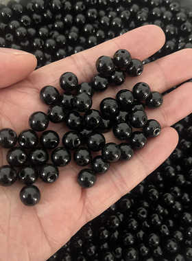 水晶玻璃黑曜石珠子散珠批发黑色圆珠diy手串配珠光珠手链材料