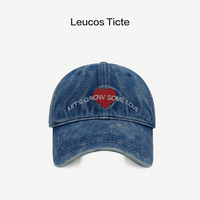 重工水洗牛仔帽子复古做旧爱心字母棒球帽刺绣鸭舌帽显脸小推荐