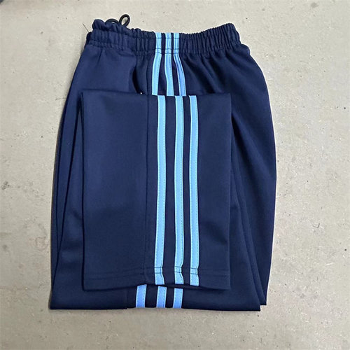 藏蓝色校服裤子三条杠浅蓝条春秋薄款初高中生校裤直筒宽松运动裤