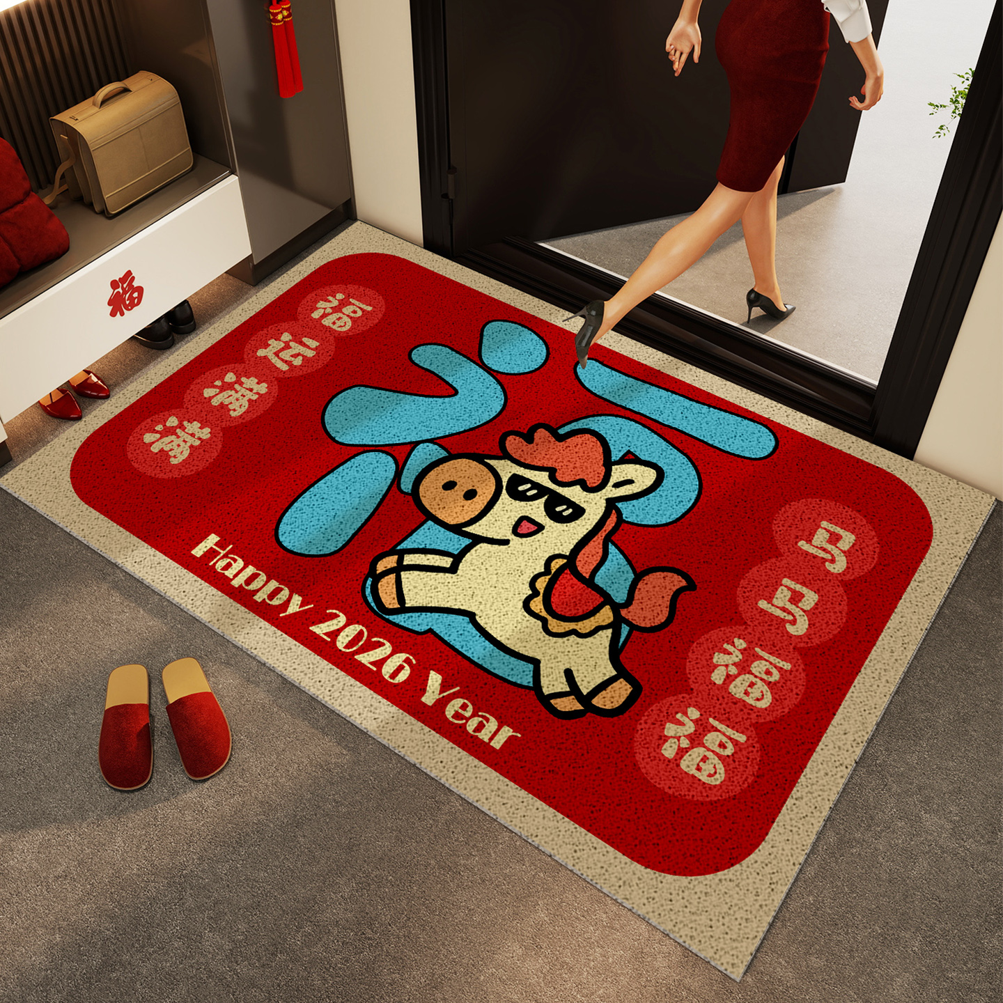 新年入户门地垫门口丝圈耐脏垫子