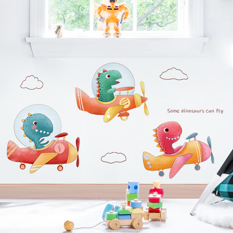 卡通墙贴儿童房墙面装饰画恐龙飞机3d立体贴画自粘可爱电表箱贴纸