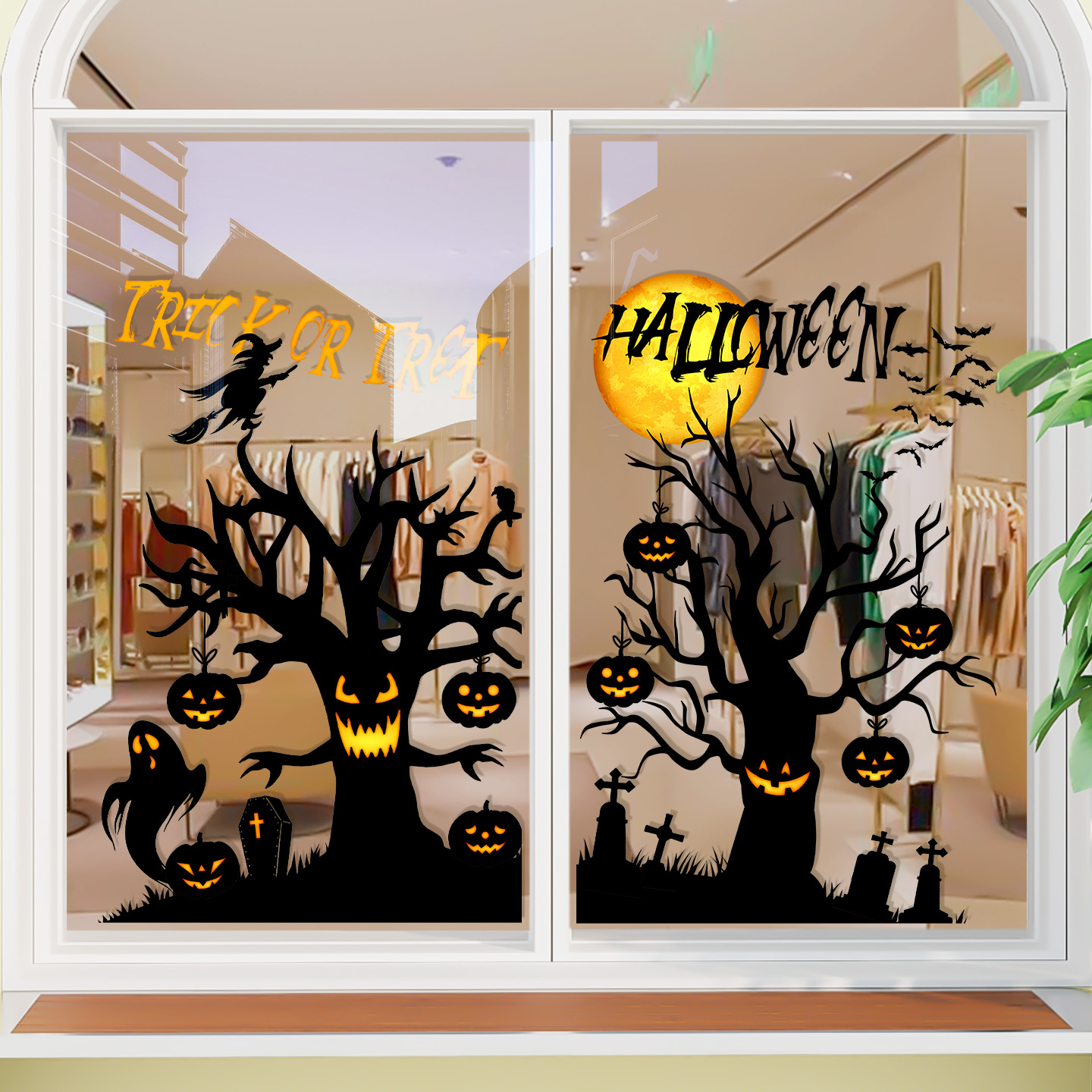 万圣节场景布置贴纸恐怖玻璃门贴