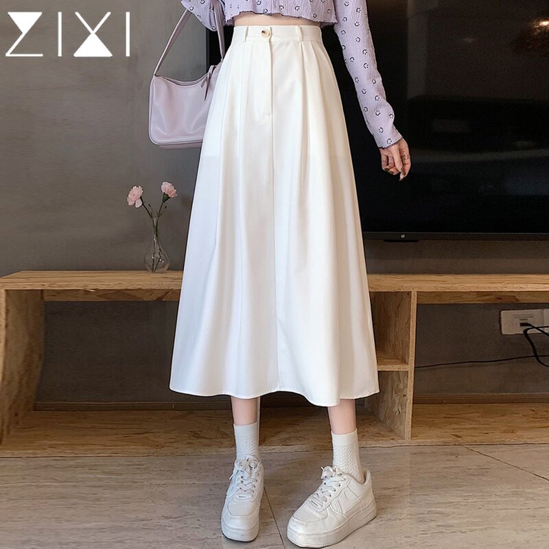 白色半身裙女2025春季新款小个子裙子A字长裙高腰中长版伞裙白裙