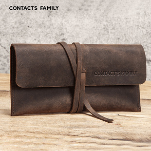 烟丝袋烟斗袋便携真皮质笔袋创意卷绳捆绑式疯马皮绘画方形水笔袋