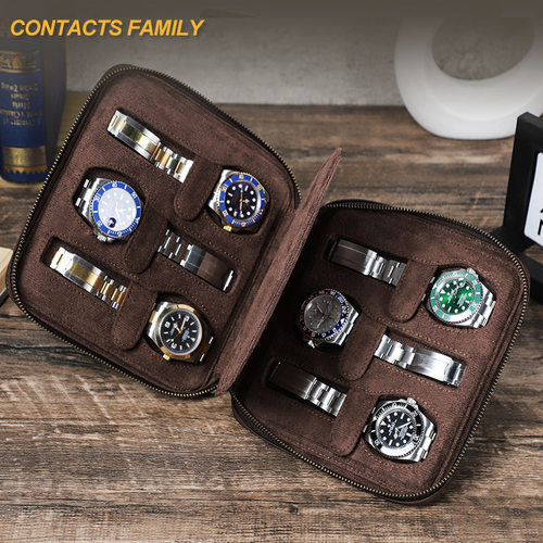 复古疯马牛皮质真皮手表袋收纳包盒子6位装腕表收纳手提拉链便携