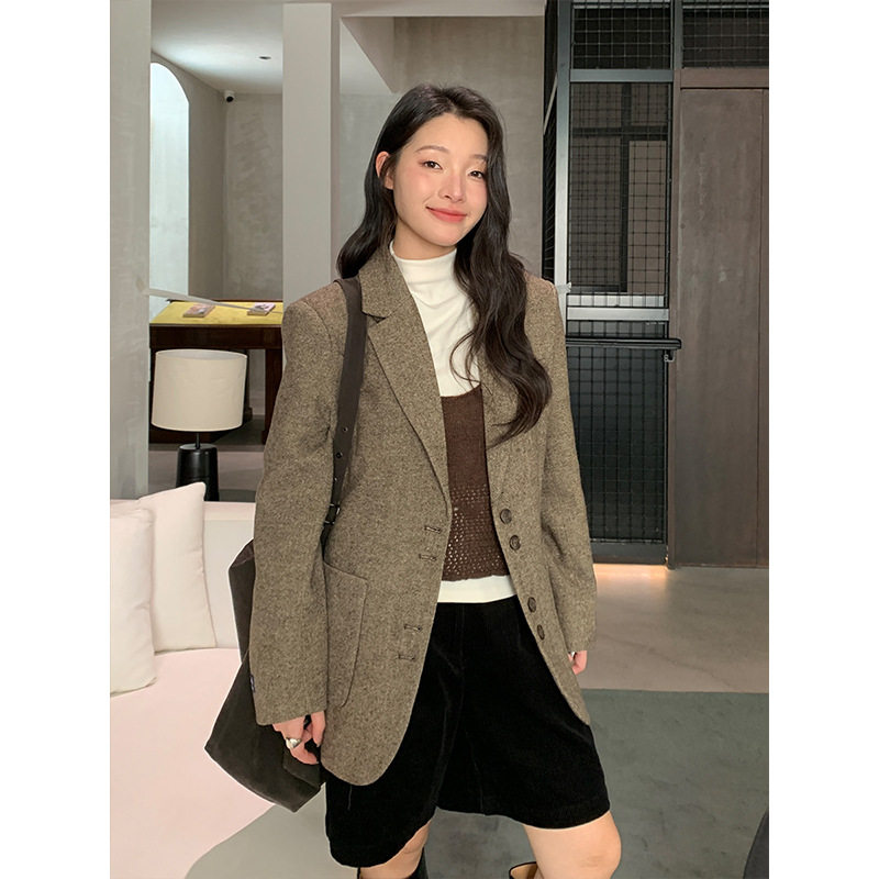 THE MIND十三行羊毛西装外套2025冬季新款韩版高级感西服女