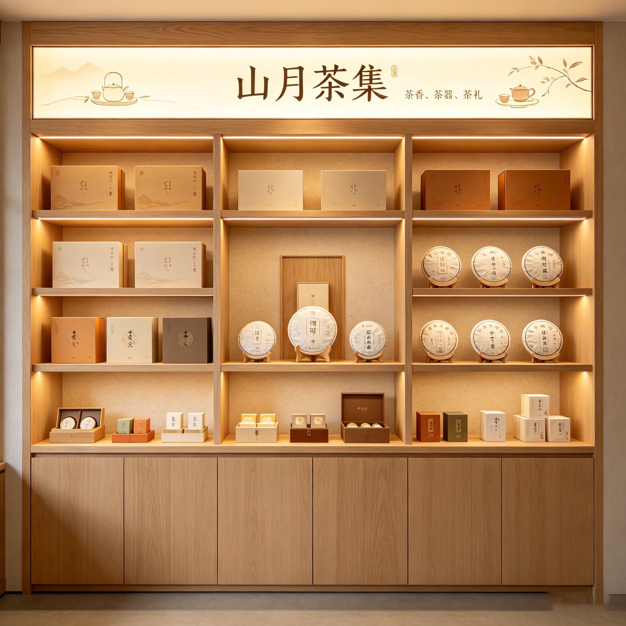 定制公司新中式办公室茶室棋牌室整体原木风展示柜