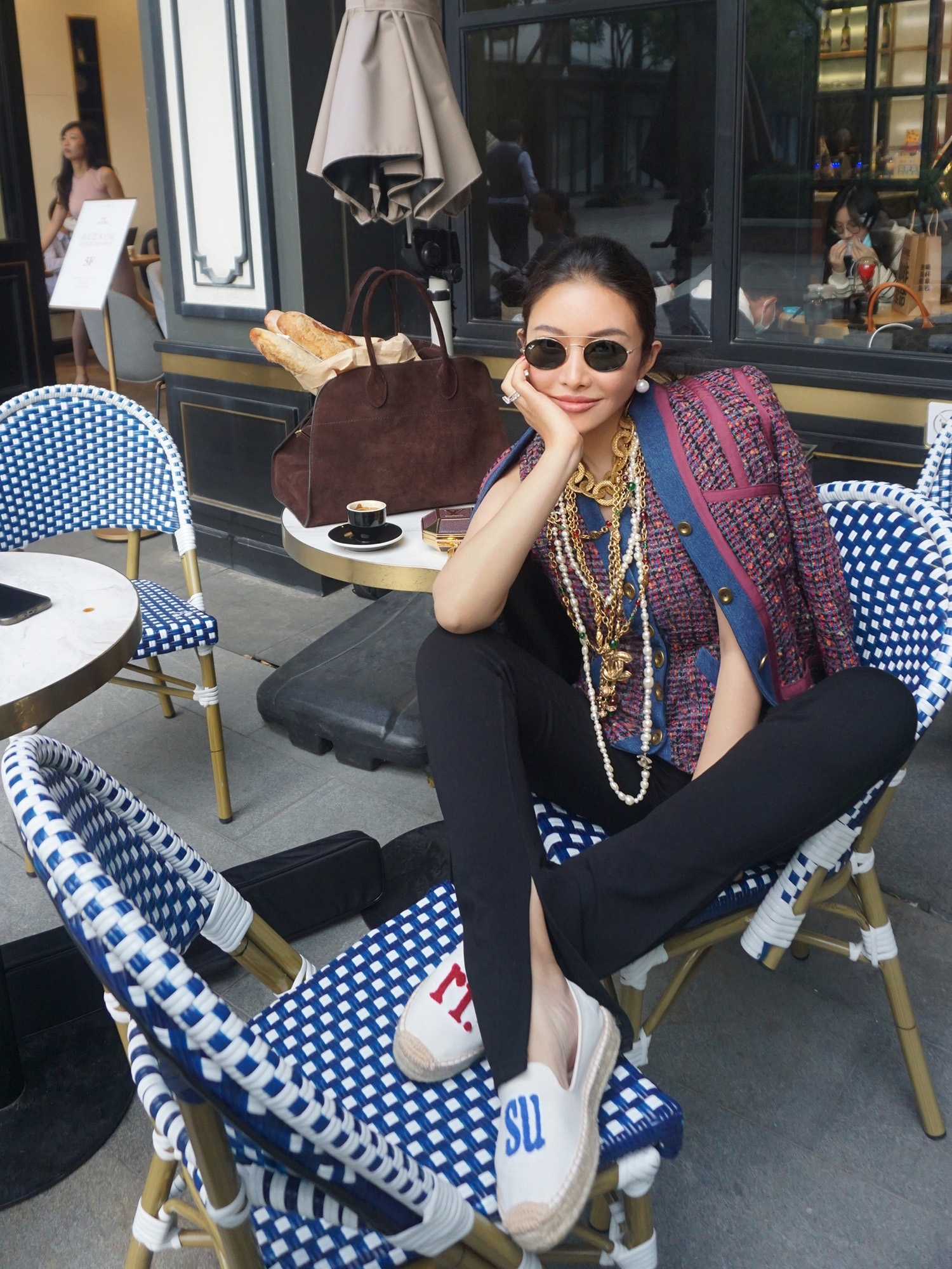 Bettychow vintage小香风紫色系雪花呢编织外套马甲时髦两件套