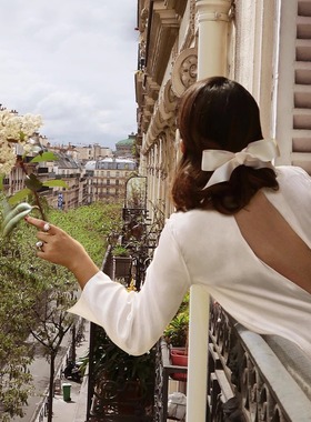 Bettychow 绝美！重磅磨砂真丝露后背圆角衬衫黑色白色法式上衣