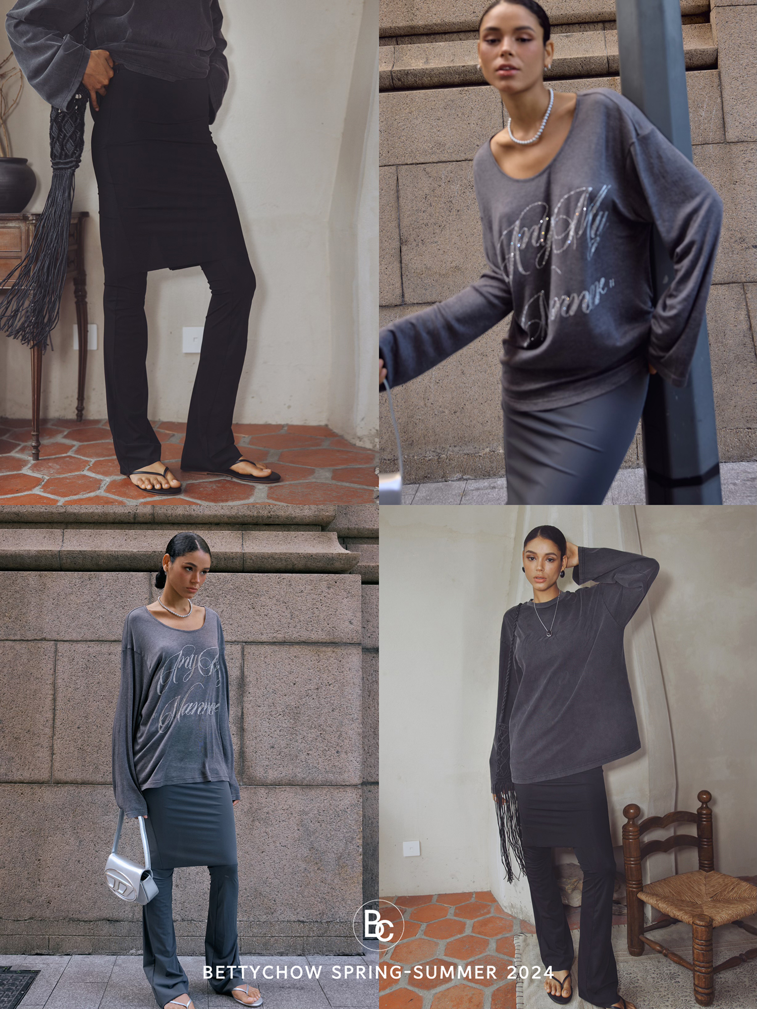 Bettychow假两件高弹力冰爽裤子