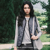 哑光灰蓝色菱格马甲绗缝夹棉 老钱系列 惊喜特价 Bettychow