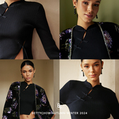 棉质螺纹黑色打底衫 Bettychow 大气新中式 时髦休闲内搭针织上衣